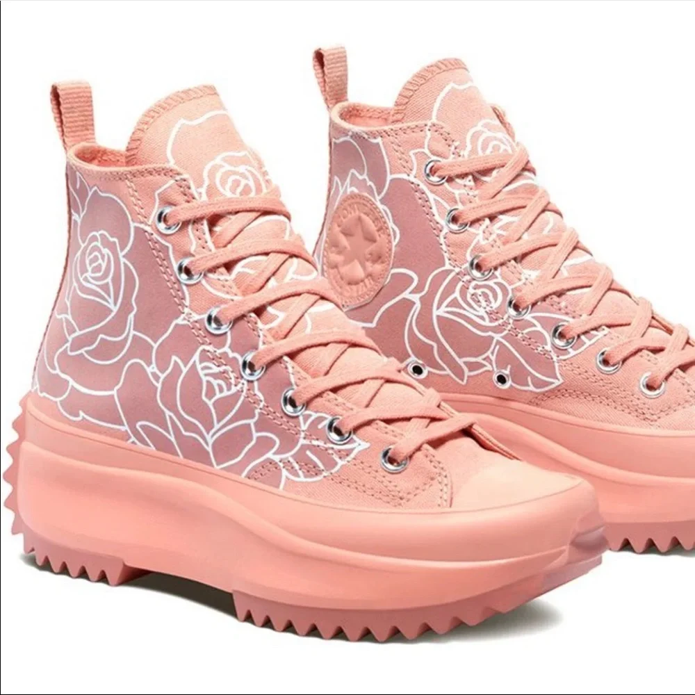 Converse Run Star Hike Platform‎ Natasha Cloud Floral Roses Hugh Top Shoes - New